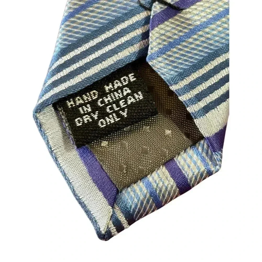 Adrienne Vittadini Mens Tie Necktie Diagonal Blue Purple Gray Stripe 3” X 61” - Picture 3 of 4